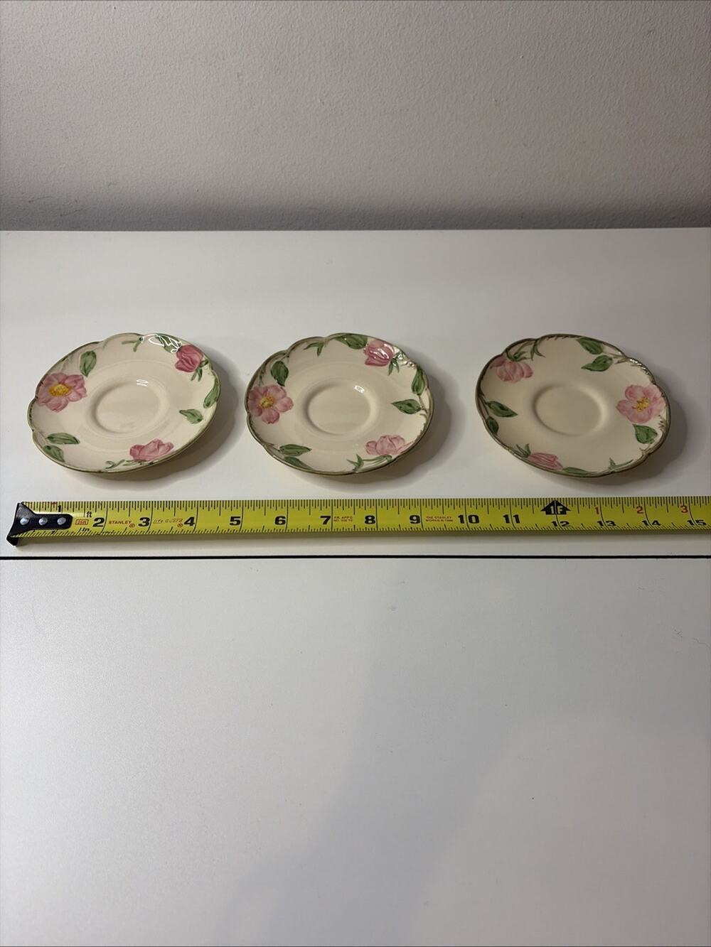 3 Vintage Franciscan Desert Rose Demitasse Saucers 1964-66 Logo Made in USA